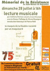Lecture musicale « Linceuls de soie » de Paul Dupont. Le dimanche 28 juillet 2019. Dordogne.  16H00